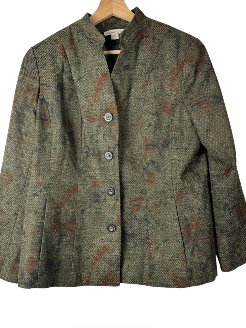 Coldwater Creek Petite Green Textured Button Down Blazer Jacket 14